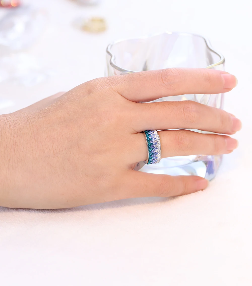 6/7/8/9# Different Color Line Crystal Fashion Jewelry Ring Stainless Steel Ring for women stainless steel ring finger ring