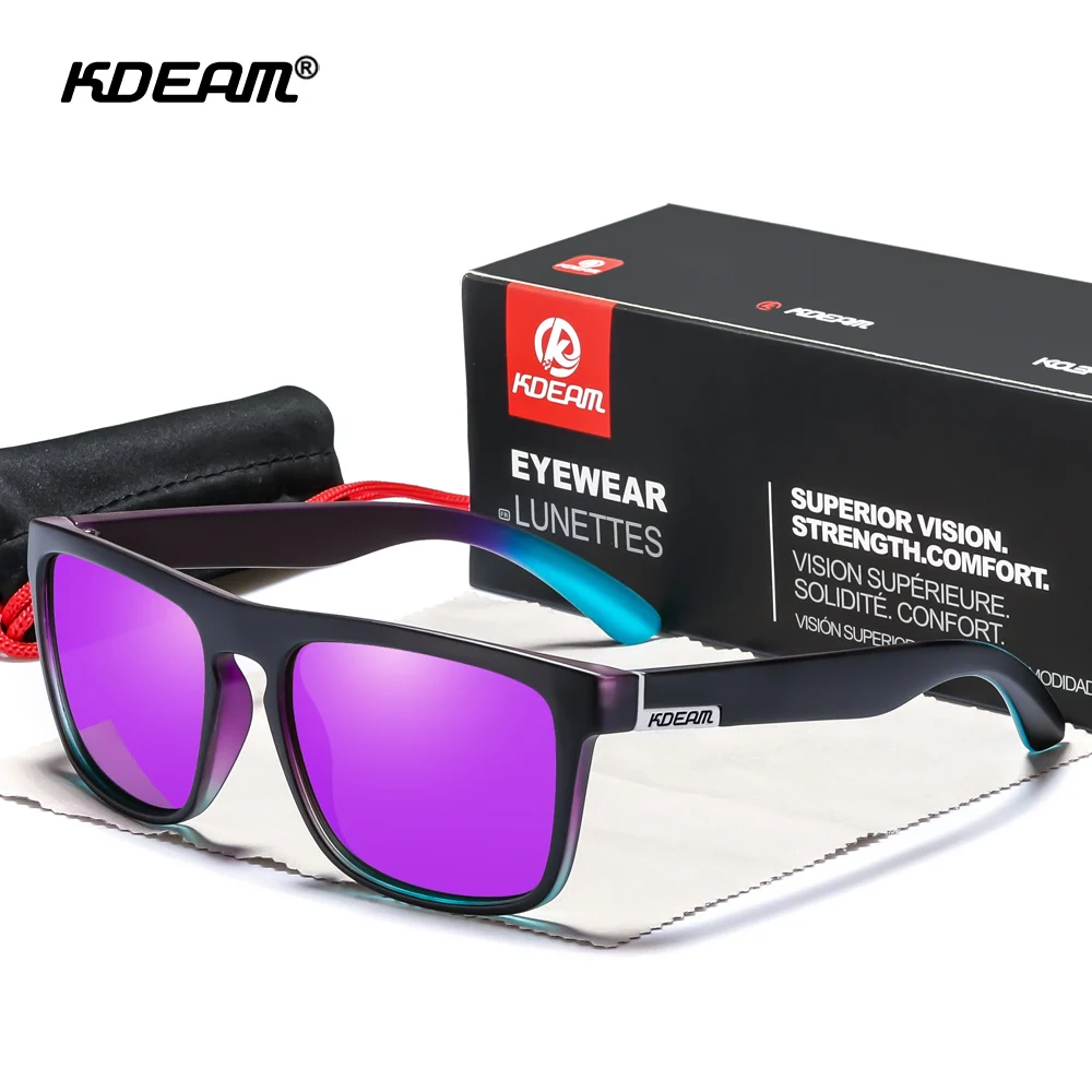 KDEAM Legend Square Sunglasses Polarized Lens For Men Women Outdoor Sports Fishing Mountaineering Sun Glasses With Brand Box
