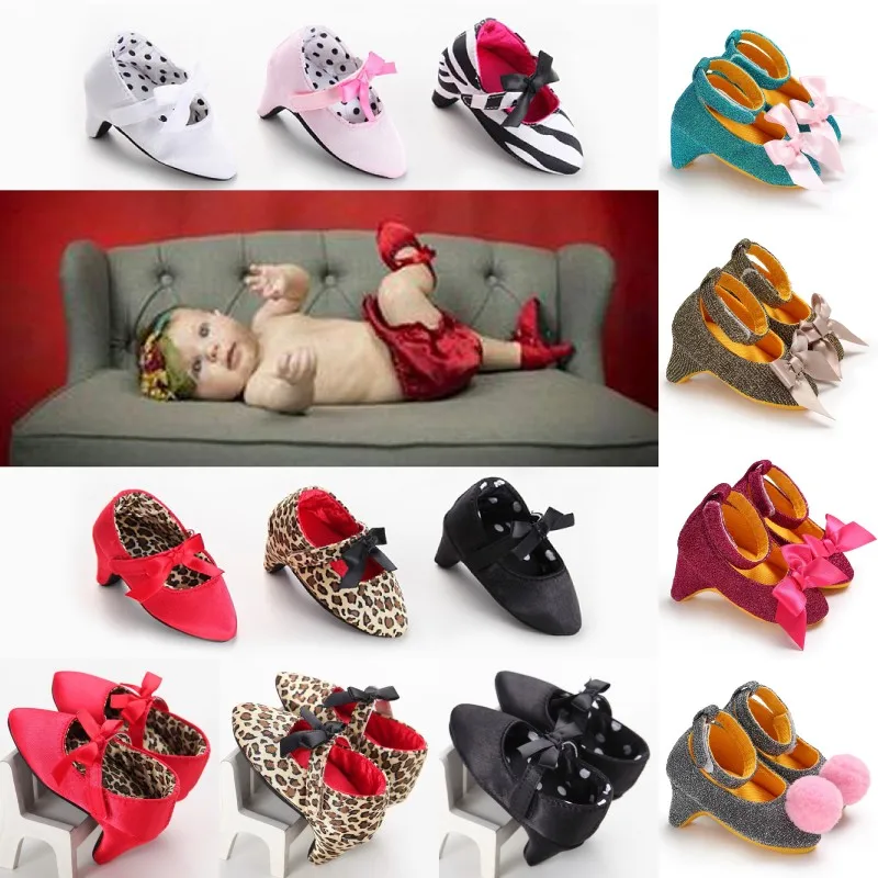 Chaussures populaires pour nouveau-né fille, talons hauts, nœud de princesse, fête d'anniversaire, lit de bébé, accessoires Photo, 0-12 mois