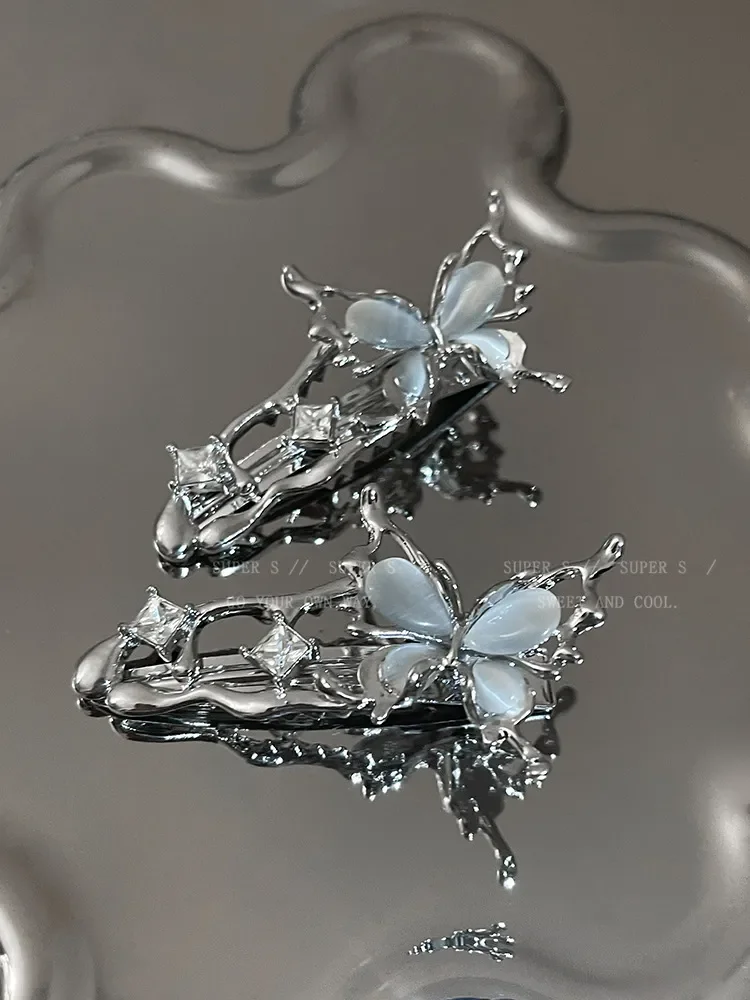 Liquid Metal Cat's Eye Butterfly Zircon Hairpin Headdress 2023 Trendy Design Y2K Girls Delicate HairClip Women Hair Accessories 400ml elegant chinese blue and white porcelain humidifier ultrasonic remote control wireless aroma diffuse best delicate design