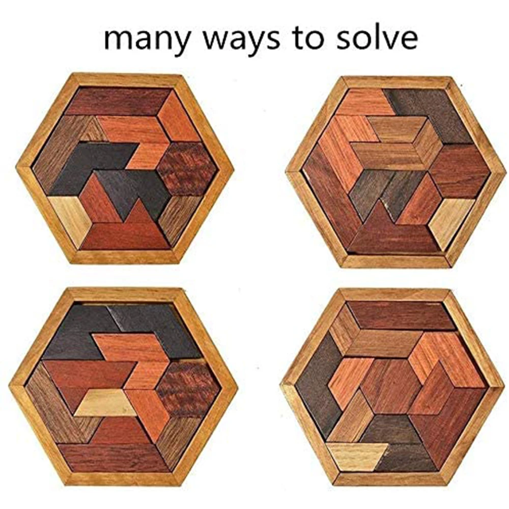 Puzzle Game Geometric Shape Hexagonal Puzzles Board Educational Toys IQ Brain Teaser Tangram Board jigsaw puzzles wooden jigsaw puzzles educational puzzles