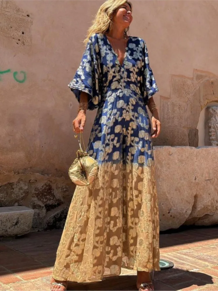 Summer Vacation Style Halter Neck Long Dresses Women Fashion Backless Leace-up Loose Ruffles Beach Dress Elegant Ladies Vestidos
