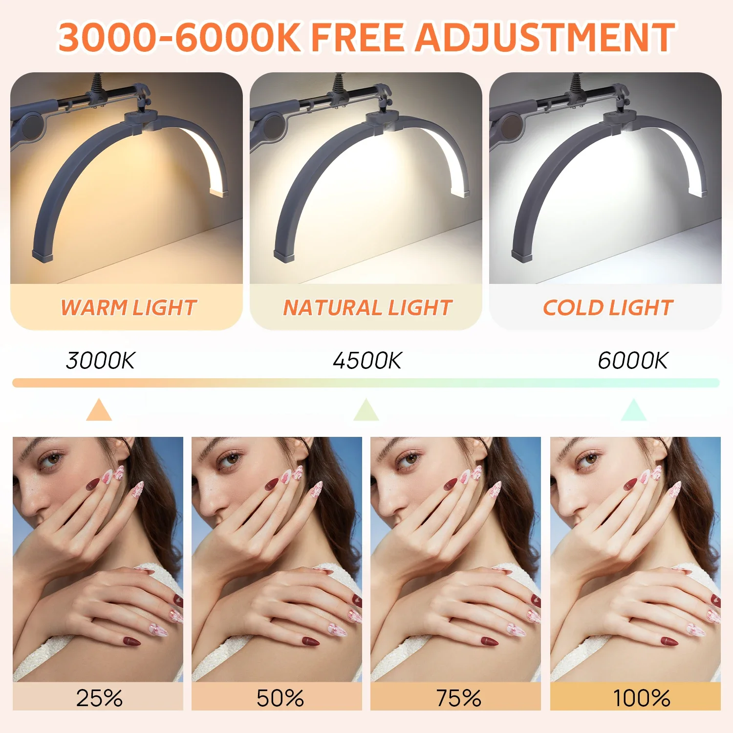 DianaBeauty Half Moon Light Rotating Cantilever U Shaped Fill Light for Nail Desk Foldable Table Lamp for Nail Art Manicure Use 3