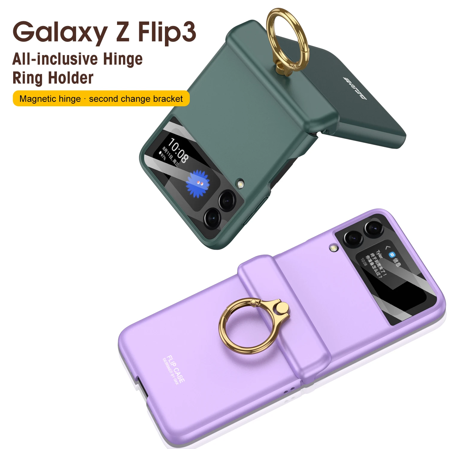 galaxy z flip3 5g case For Samsung Galaxy Z Flip 3 5G Case Luxury Magnetic Hinge All-included Finger Ring Stand Matte Hard Cover For Galaxy Z Flip3 5G samsung flip3 case