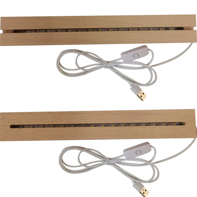 Support éclairage Acrylique Base Lumineuse LED Rectangulaire Bois - 15cm - Éclairage Chaud - Pour Plaques Acryliques Et Décorations Support Lumière Bois Plaque Acrylique