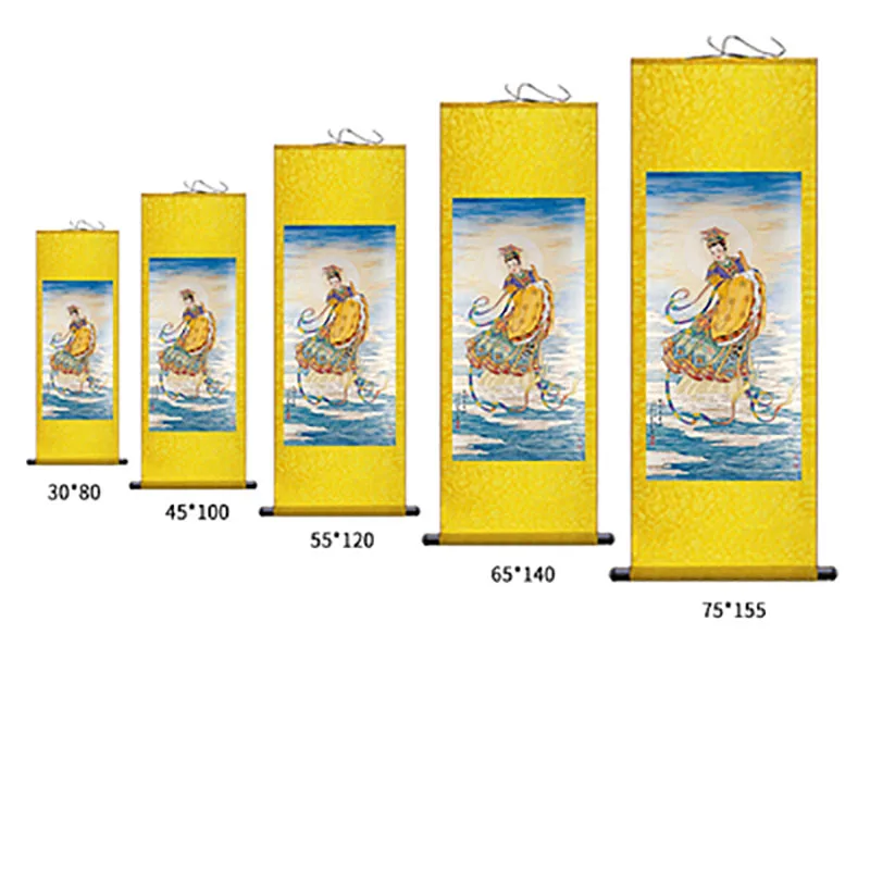 Asian Art Buddha Calligraphy Painting Wall Art, Hanging Scroll, Oriental, Elegant Living Room, Corridor Decoration