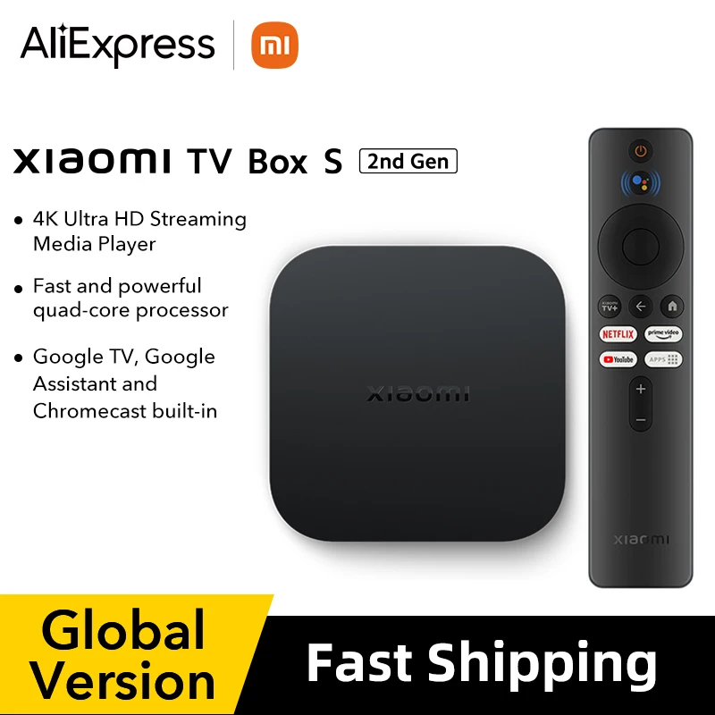 Xiaomi-Mi TV Box S 2ª Geração, 4K Ultra HD, BT5.2, 2GB, 8GB, Google TV, Assistente do Google, Versão Global