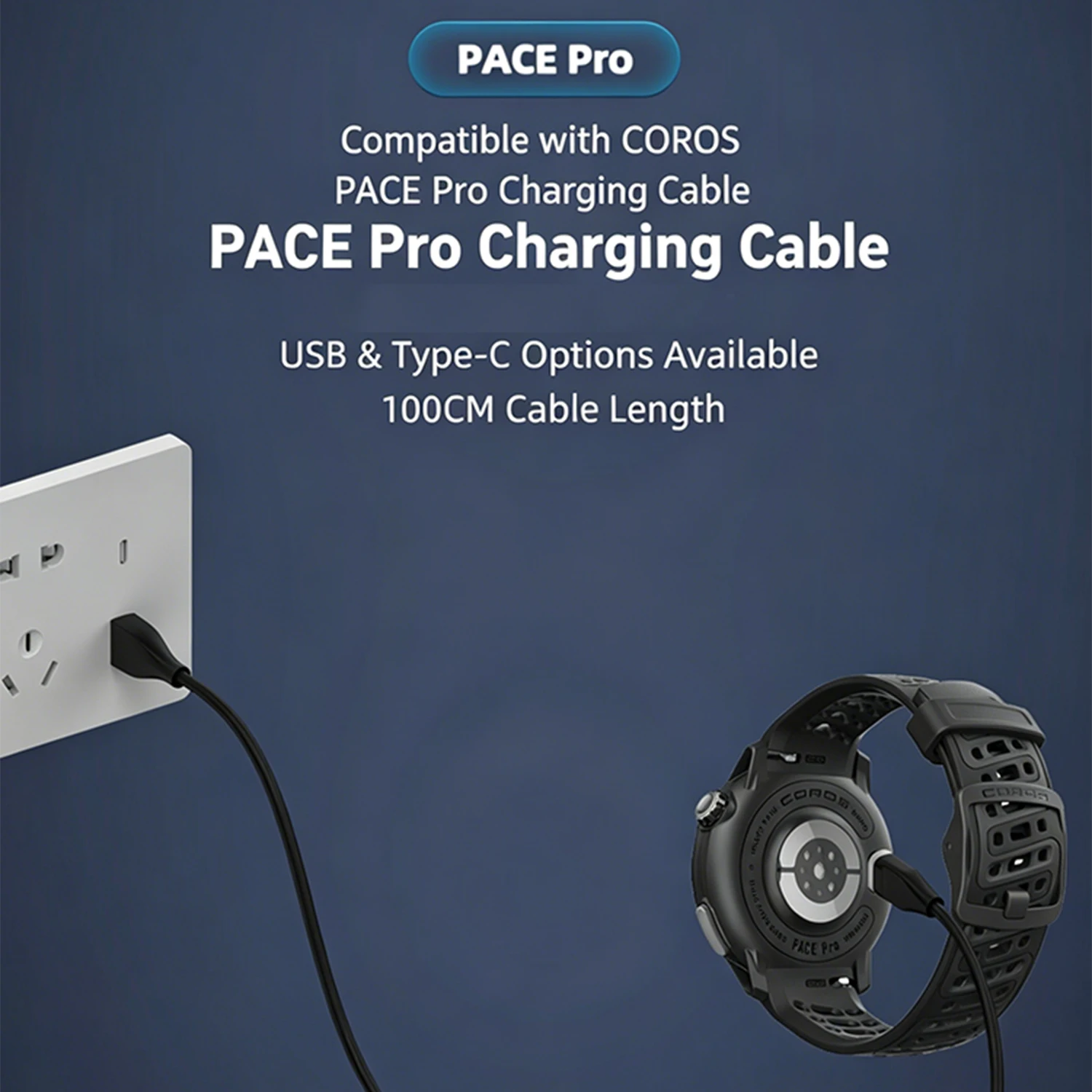 Type-C/A 남성-시계형 충전 케이블, COROS PACE Pro 시계와 호환 가능, 100CM USB 충전 케이블