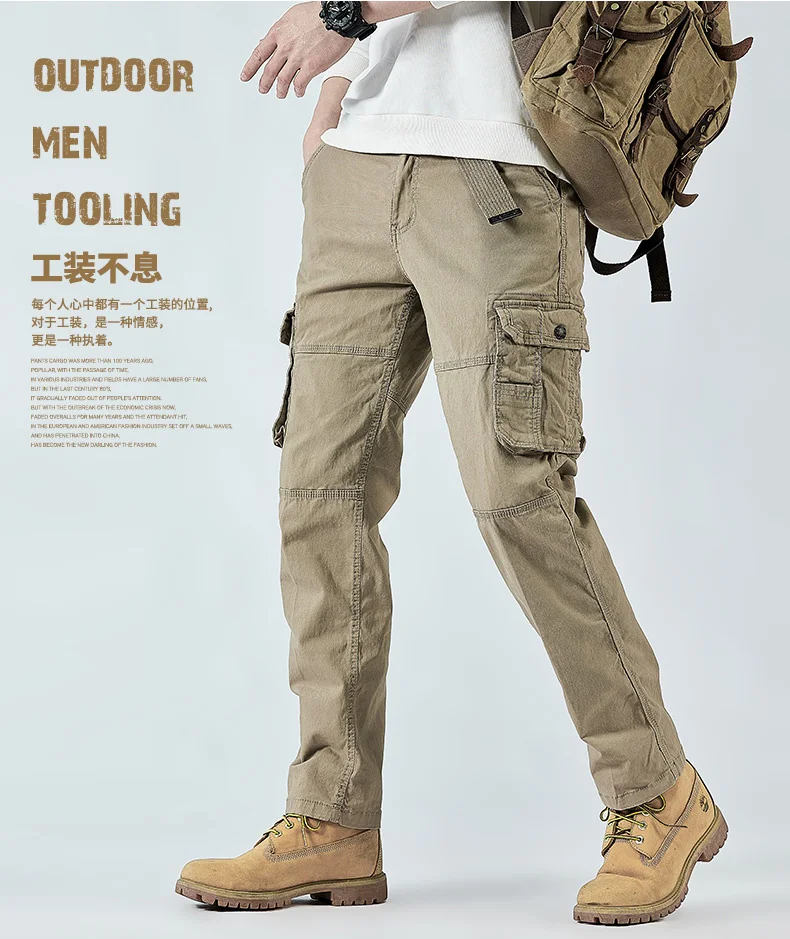 Description Picture 4 of itemFour Seasons Men's Cargo Pants Khaki Solid Work Trousers Casual Tactical Pants Male Outwear Straight Wear-resisting Trousers