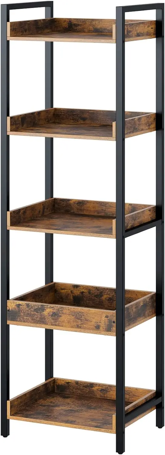 

5-Tier Storage , Narrow Corner Bookshelf, Display Wooden Shelves for Living Room, Bathroom, Balcony, Kitchen,Rustic Brown Bathro