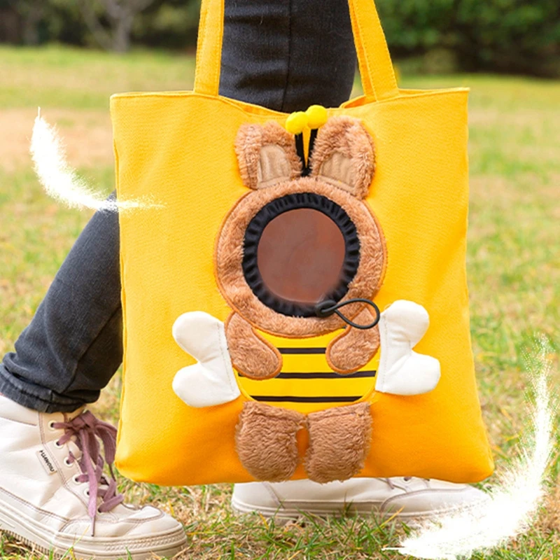 Pet Cat Dog Carrier Bag Cute Small Bee Canvas Open Head Shoulder Bag Small And Medium-sized Dog Handbag Pet Out Travel Backpack