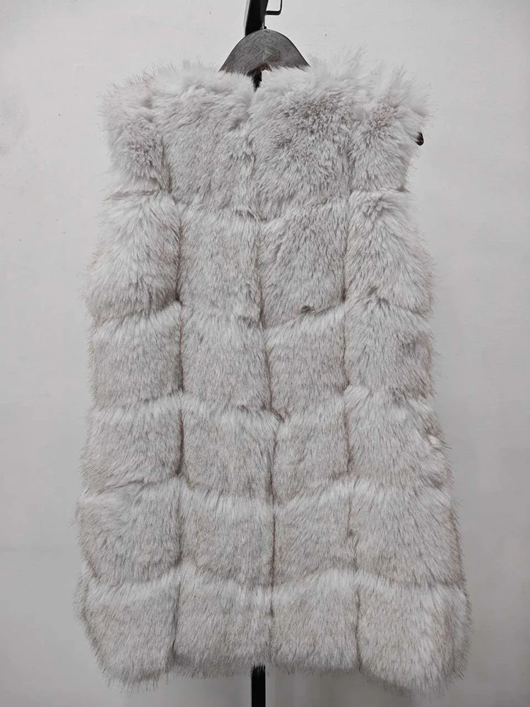 UCXQ Temperament Patchwork Sleeveless Warm Faux Fur Coats For Women 2023 Autumn New Fashion Solid Color Thick Vest Tops 23A3428
