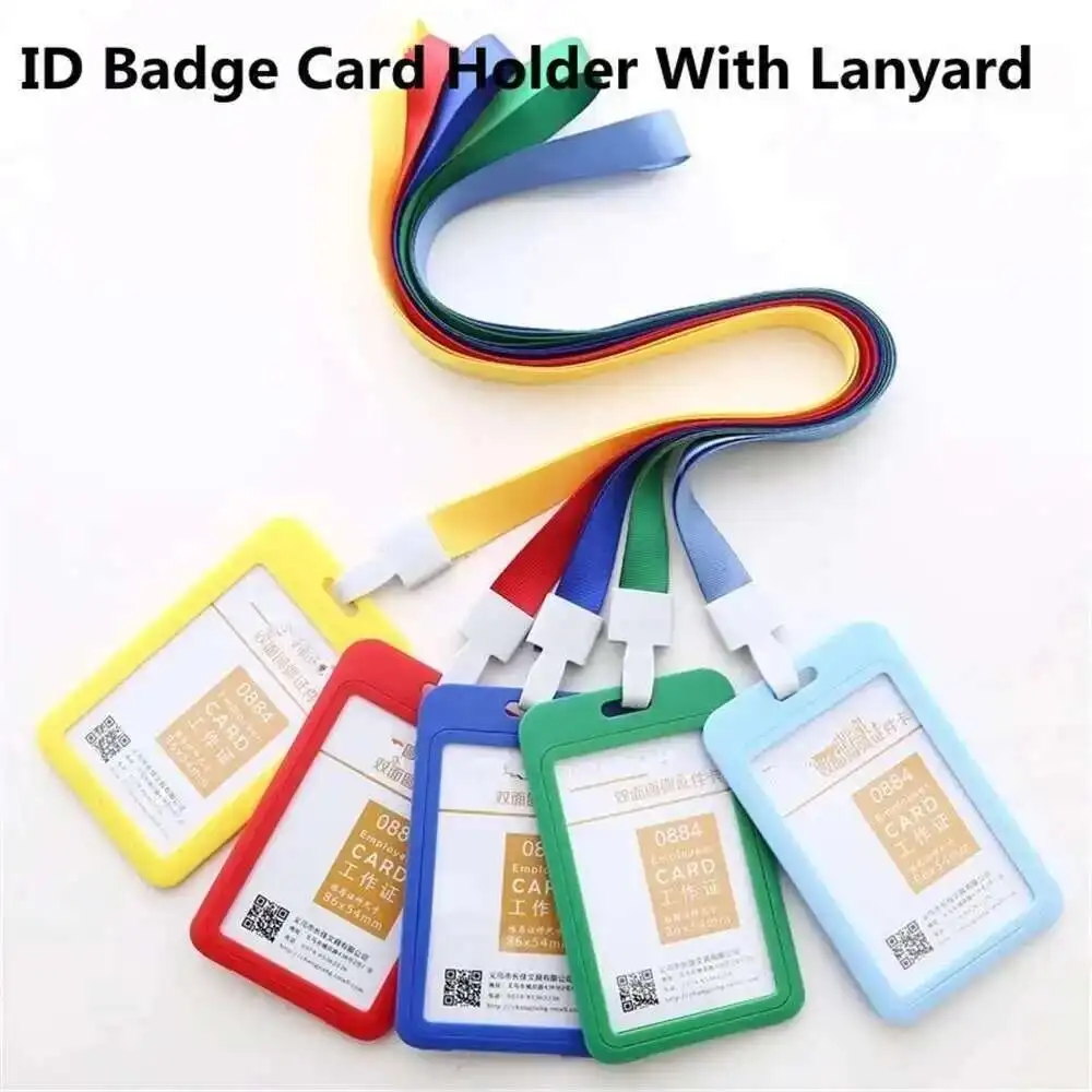Double Sided Plastic Vertical And Horizontal Id Badge Card Holder Id Pass Holder Name Badge with Neck Lanyard Strap