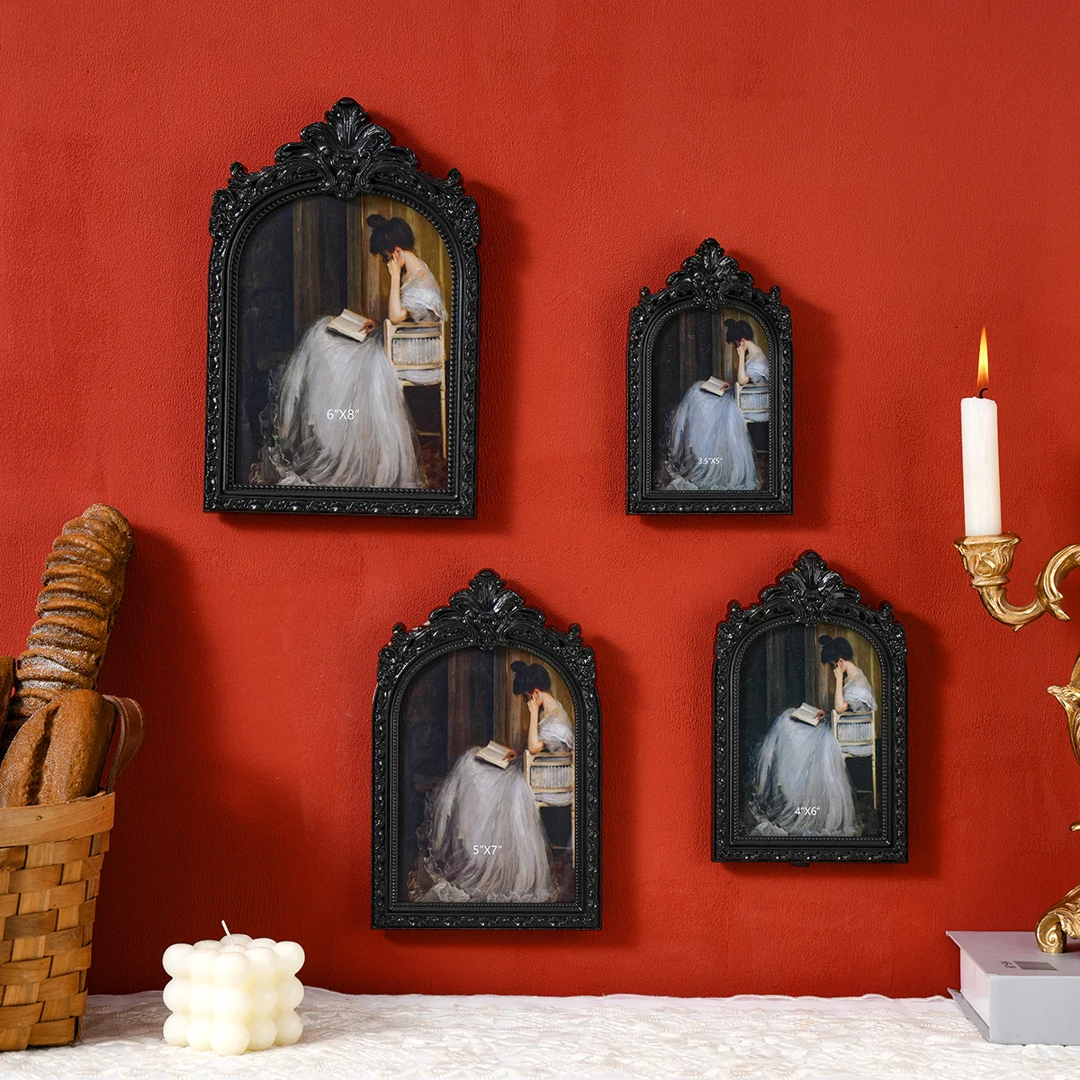 1PC, retro black/white arched lace decorative photo frame, European-style antique home desktop decoration photo display frame