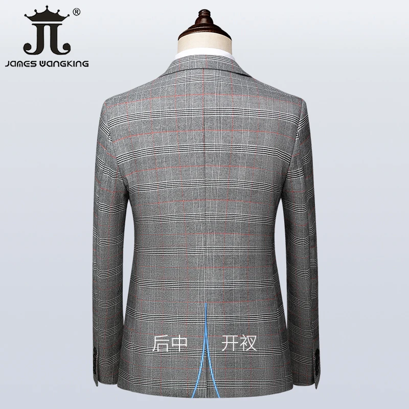 ( Blazer + Vest + Pants ) High-end Brand Gray Plaid Mens Formal Business Office Suit Three-piece Groom Wedding Dress Party Suit