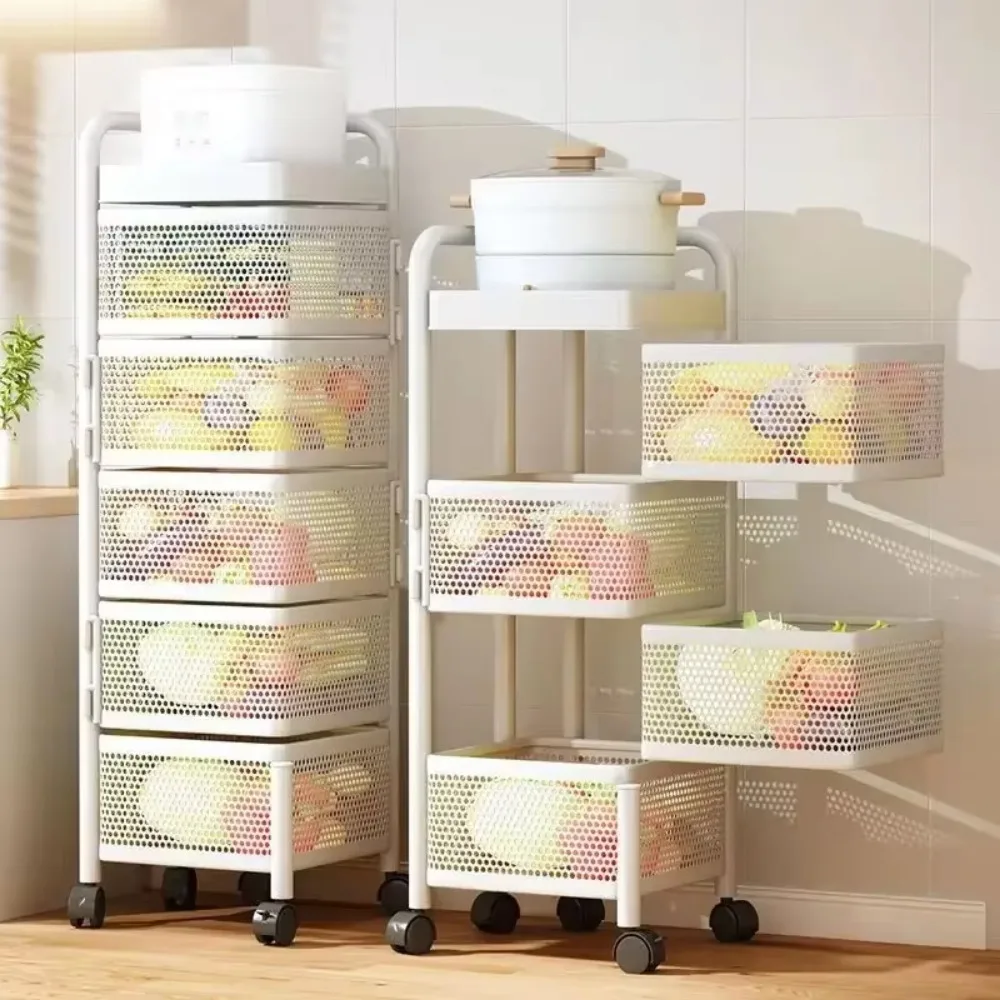 Kitchen Shelving Multi-floor Home Installation Free Multi-functional Storage Rack Vegetable and Fruit Basket Removable Rotating