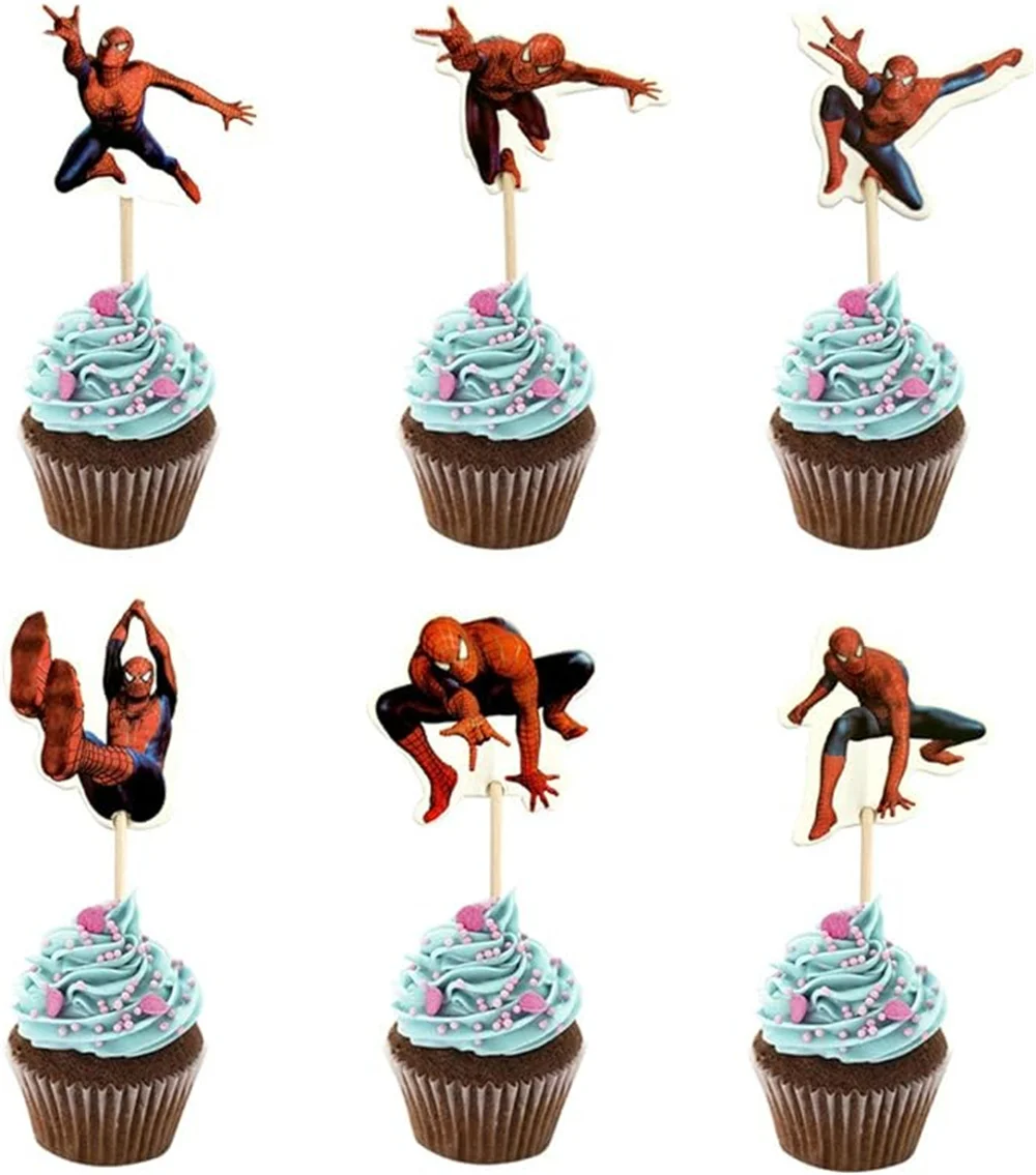 Spiderman Party Supplies 24PCS Spiderman Cupcake Toppers Spiderman Cake Toppers Happy Birthday Party Supplies Cake Decor Kids Birthday Party