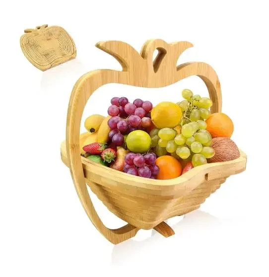 Foldable Fruit Basket Portable Bamboos Creative Snack Plate for Christmas Party Eco-Friendly Food Storage Organizer Kitchen Tool 3