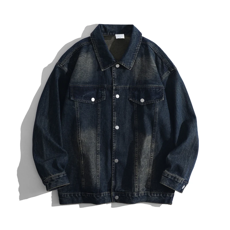 Spring Autumn Men's Turn-down Collar Solid Gradient Button Lantern Long Sleeve Denim Cardigan Coat Vintage Fashion Casual Tops