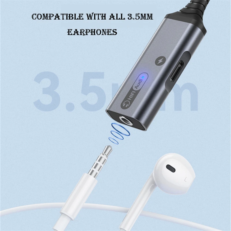Type-C to 3.5mm HIFI DAC earphone Amplifier 60W PD USB Headphone Jack audio adapter 32bit 384kHz Digital Decoder AUX Converter