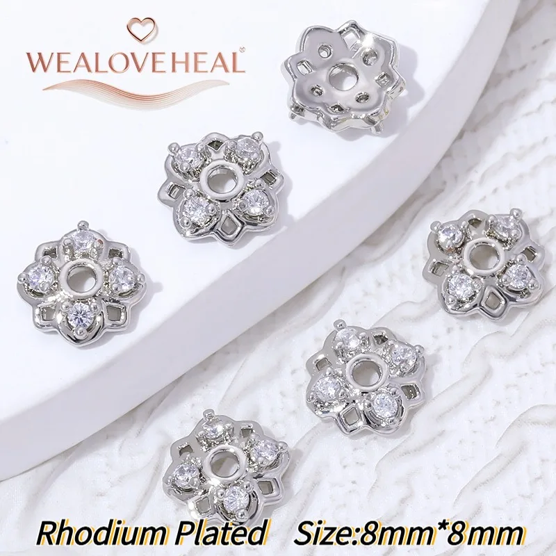 18K vergoldete Messing-Abstandshalterperlenkappen, mit Zirkonblumen besetzte Perlenendkappen für DIY handgefertigte Armbänder, Schmuckherstellungszubehör. – Detail 29