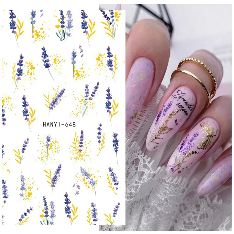 Nail Stickers Nail Art Decoration Nail Decals 3D Back Glue Nail Stickers Watercolor Blue White Nail Manicur Spring Floral Adhesive Transfer Decals Slider Art Decoration
