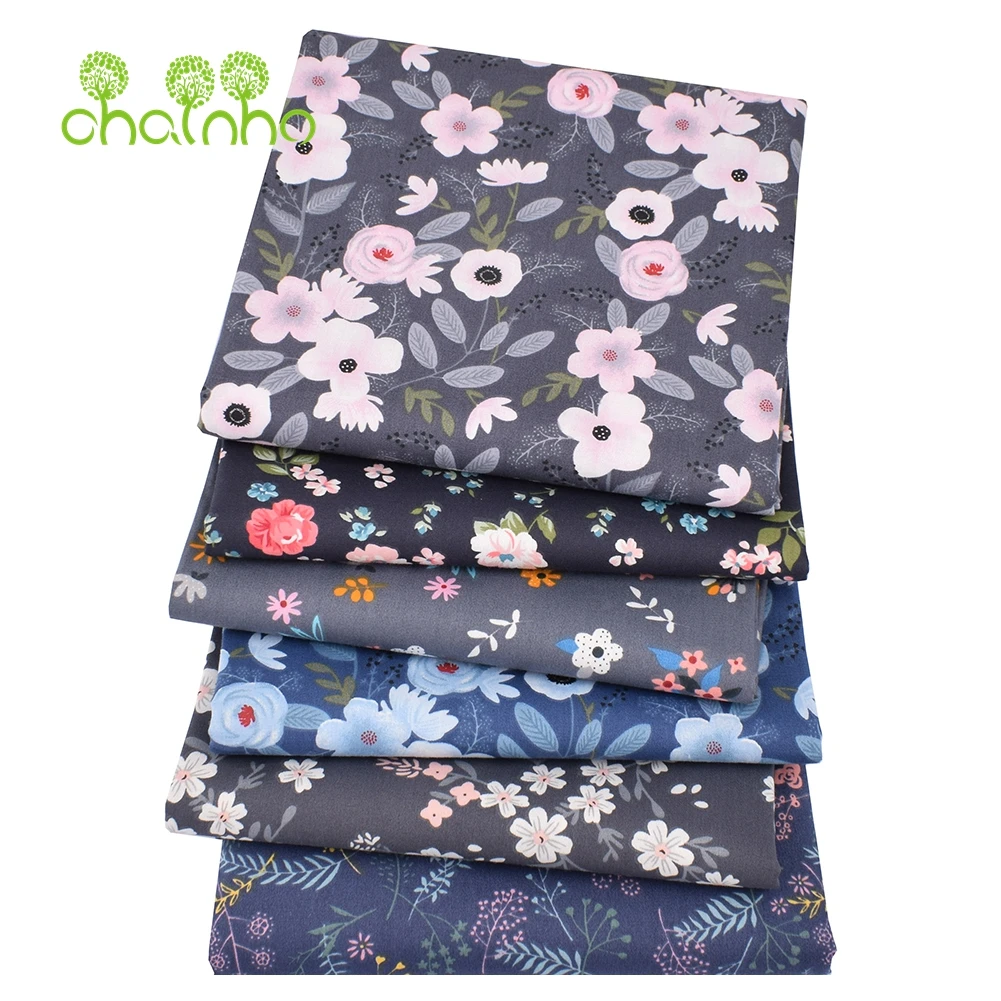Chainho,Printed Twill Weave Cotton Fabric,DIY Sewing Quilting Material,Patchwork Cloth,Deep Floral Series,2 Specification,CC214