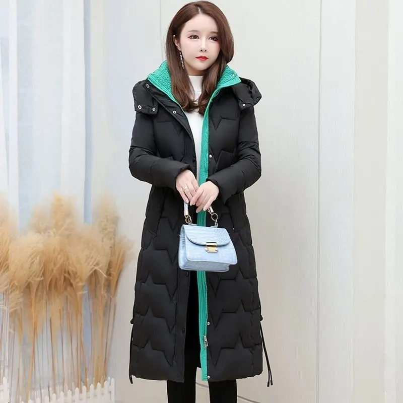 2023 New Women Down Jacket Winter Coat Female Mid Length Version Parkas Slim Fit Thick Outwear Hooded Leisure Time Overcoat