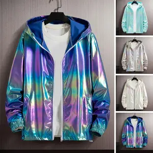 Summer Bright Face Colorful Sunscreen Jacket For Men Casual Fashion Thin Streetwear Jackets Zipper Men Loose Hooded Coats 2024