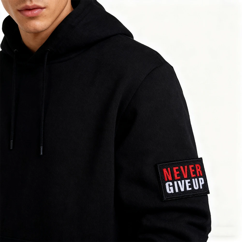Never Give Up biker embroidered hook loop patch set of 2