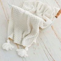 Knitted Baby Blanket with Tassels Newborn Photography Props Knit Throw Fringe Soft Blanket for Baby Accessories Newborn Backdrop 1