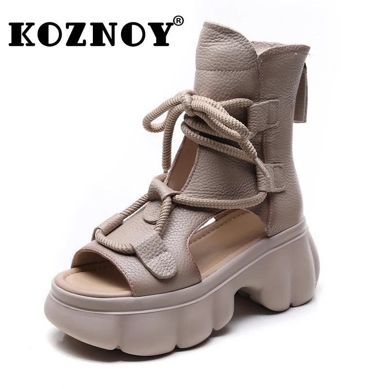 

Koznoy 6cm Cow Genuine Leather Boots Chimney Zip Fashion Ankle Booties Hollow Women Summer Sandals Motorcycle Moccasins Shoes