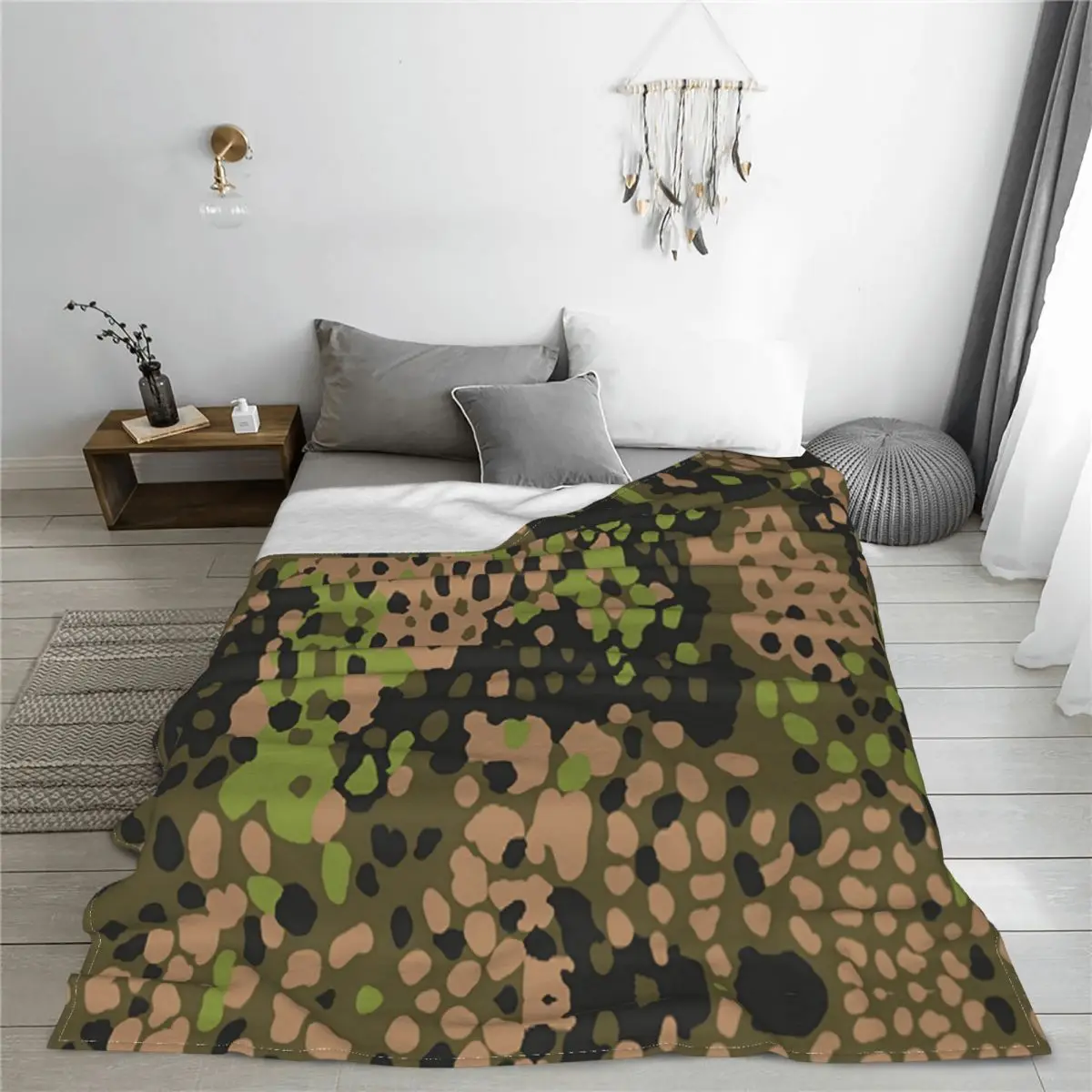 

WW2 SS Erbsentarn Army Camouflage Blankets Fleece Camo Multi-function Lightweight Throw Blankets for Bedding Outdoor Rug Piece
