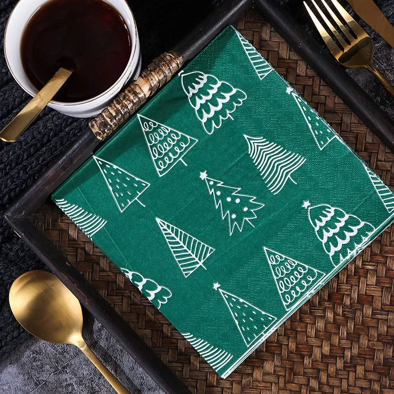 Painted Christmas Decoration Paper 10/20pcs 33*33cm 2-Ply White Tracing Christmas Tree Printed Napkin Party Tissue