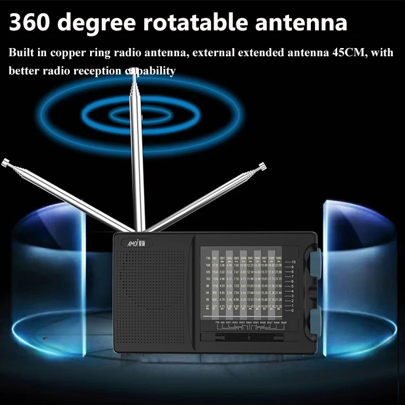 Mini Full Band Radio Best Reception FM AM SW Radios with 5W High Power Loudspeaker Rechargeable Battery Support 3.5mm Headset