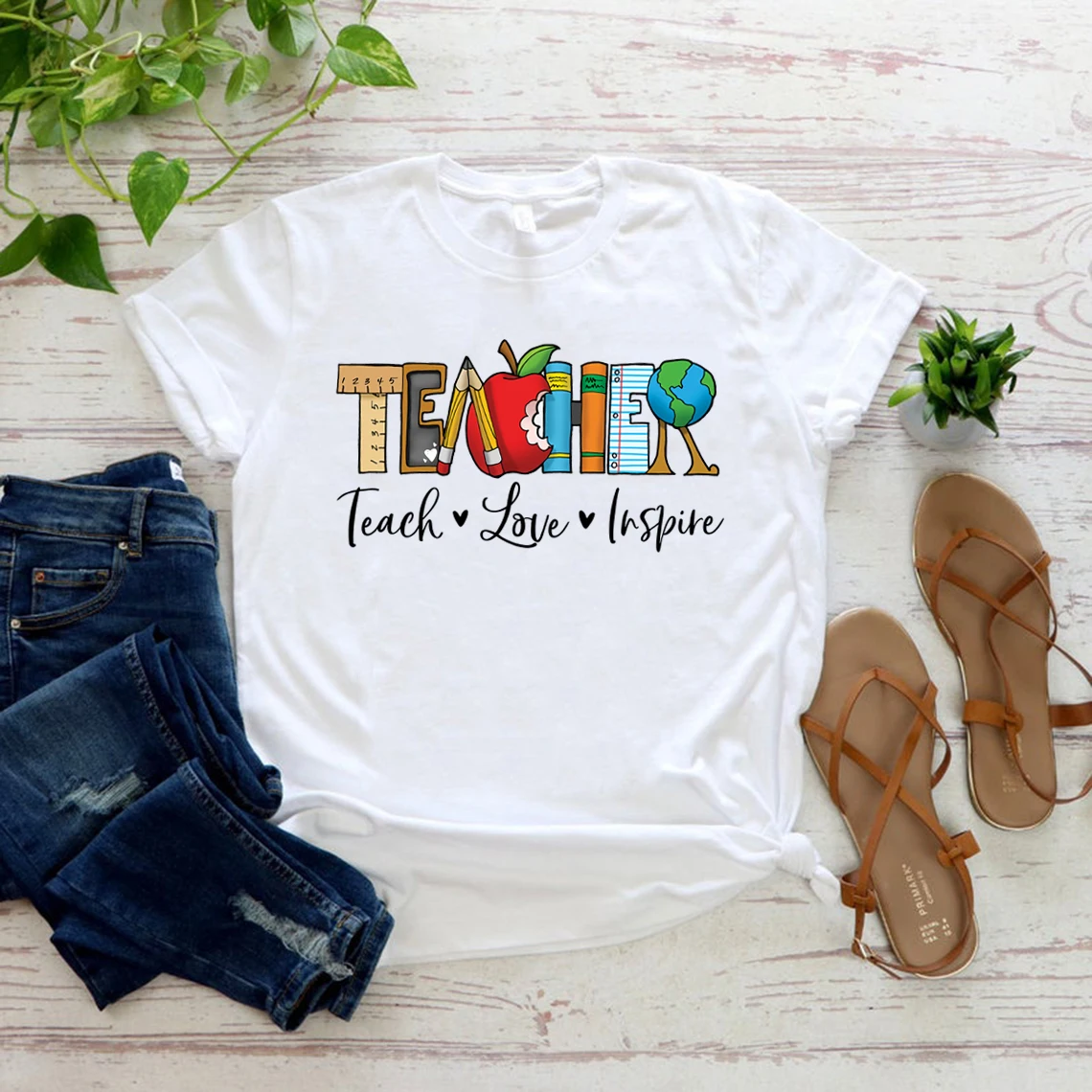 

Inspirational Teacher Women Shirts Teach Love Inspire Shirt Back To School Tee Teacher Appreciation Tshirt Casual Tops Tee Shirt