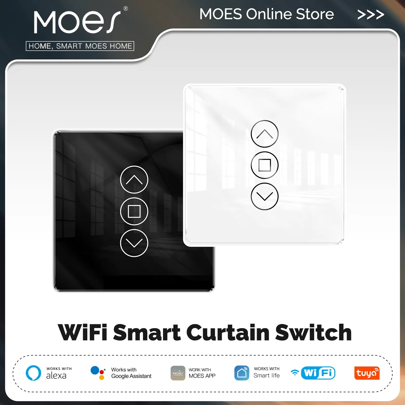 WiFi Smart 2.5D Arc Glass Touch Panel Curtain Switch Roller Blinds Shutters APP Remote Control Work With Alexa Google Home