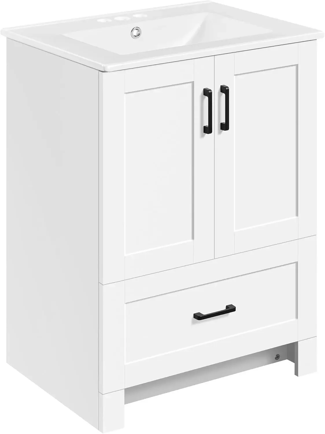 24.5" Modern Bathroom Vanity with Ceramic Basin,Undermount Bathroom Vanity Sink Cabinet with 2 Doors and 1 Drawer, Free Standing 3