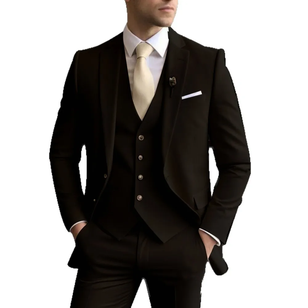 Men's White/Black Terno Suit with Notch Lapel 3-Piece Wedding/Business Man Clothing(Jacket Pants Vest)for Home Party Occasions