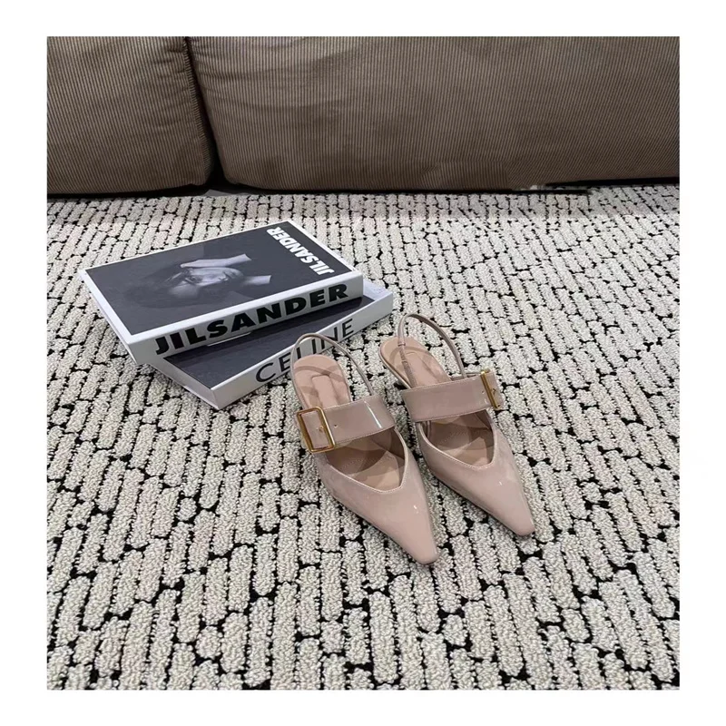 Spring and summer 2024 New Europe and the United States Metal Square Buckle lacquer hollow lady pointed high-heeled shoes