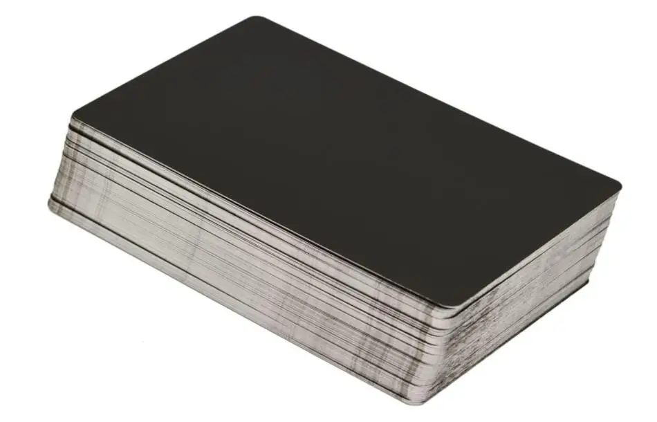 

Thickness 0.4mm Glossy Finish Black Metal Aluminum Business Cards For Laser Engraving