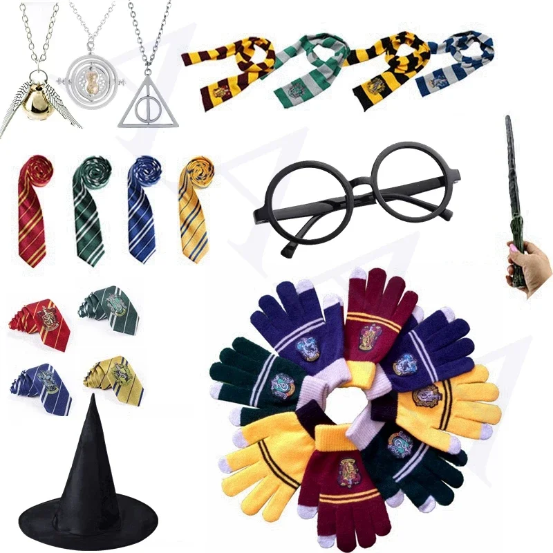 Hermione Magic Hat Sciarpa Tie Magic Wand Time Turner Deathly Hallows Collana Quidditch Guanti Occhiali Potter Accessori Cosplay