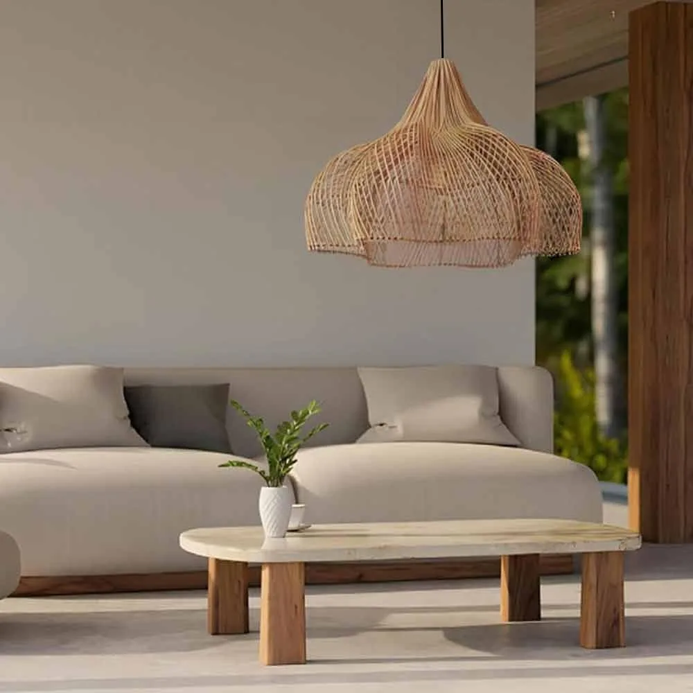 JOYINLED Minimalist Elegant Rattan Chandeliers Handmade Design Wicker Rattan Ceiling Lamp E27 for Bedroom Restaurant Cafe 60cm