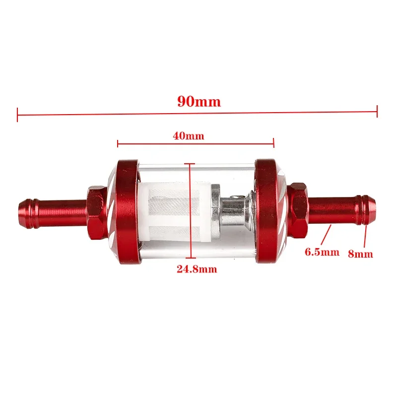 Motorcycle Fuel Filter 8mm CNC Aluminum Alloy Glass Gas Fuel Gasoline Oil Filter for Dirt Pit Bike 125/140/150/160cc CRF70 90 110 TTR100 110 KLX65