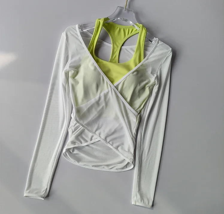 Sexy Mesh Slimming Yoga Suit for Women Gathering Together Sports Bra Fake Two Pieces of Quick Drying Training Pilates Cover Up