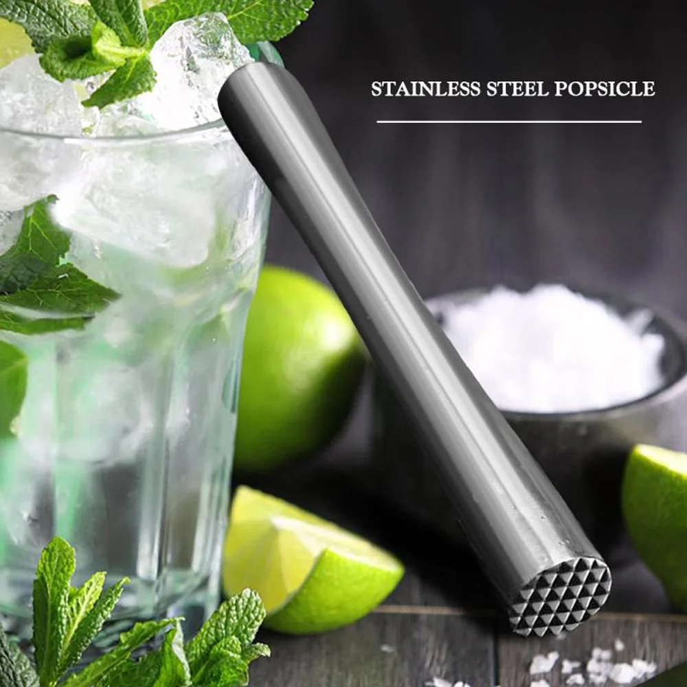Bar Cocktail Swizzle Stick Stainless Steel Crushed Ice Hammer Popsicle Sticks Metal Fruit Muddle Pestle Kitchen Barware Tool