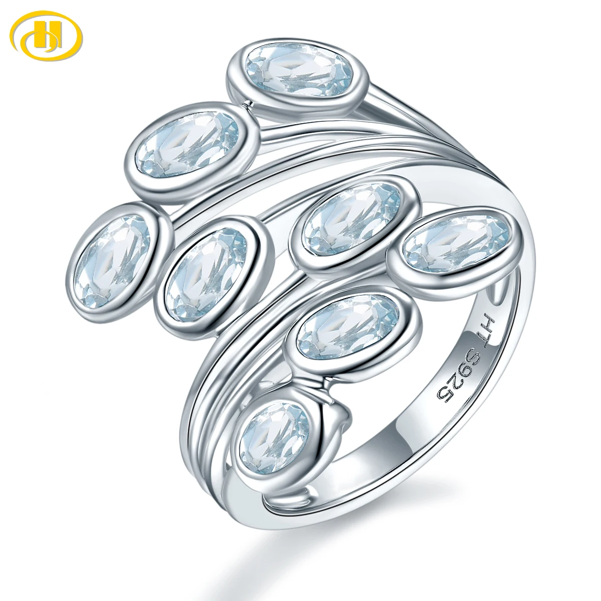 Natural Aquamarine Wedding Ring 925 Sterling Silver 2 Carats Genuine Gemstone Light Blue Elegant Jewelry Christmas Gifts