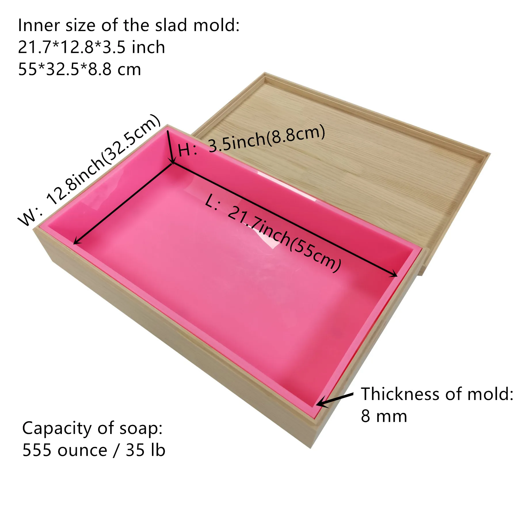 Large 35 lb Silicone Soap Mold 555 OZ Big Silicone Slab Mold with Wooden  Box Lids Silicone Liner Loaf Bar Soap Mould