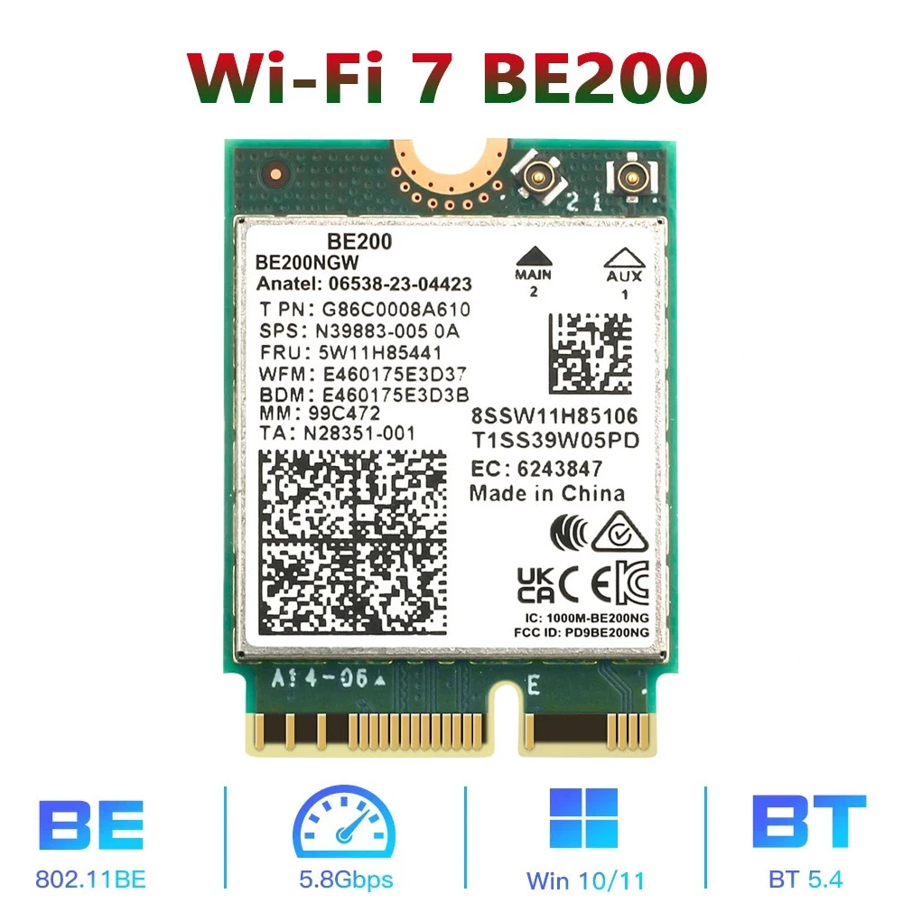 כרטיס WiFi 7 BE200 Bluetooth 5.4 BE200NGW 2.4/5/6 GHz 5.8 Gbps עבור Windows 11 מחשב נייד