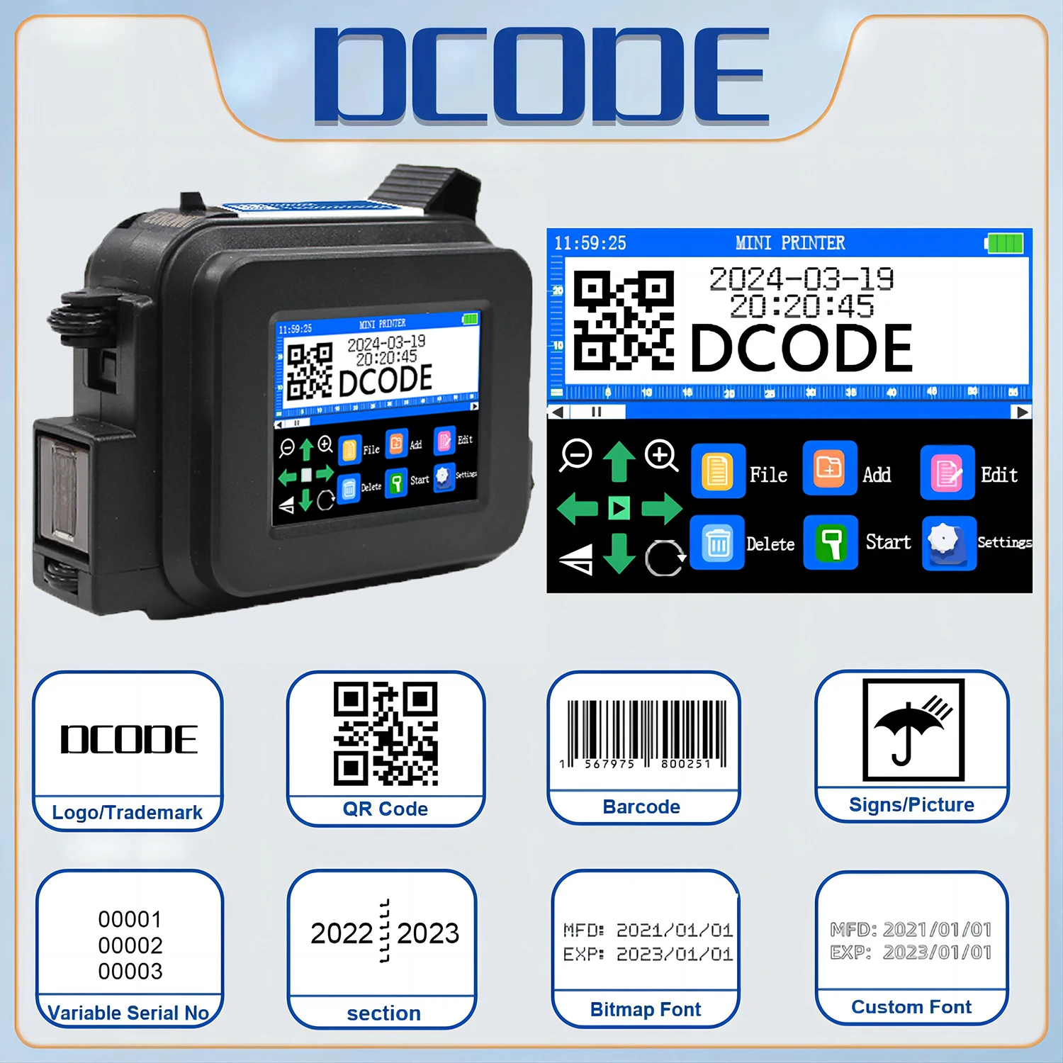 XMINI 12.7MM Portable Coder Handheld Inkjet Printer for Text QR Barcode Batch Nu